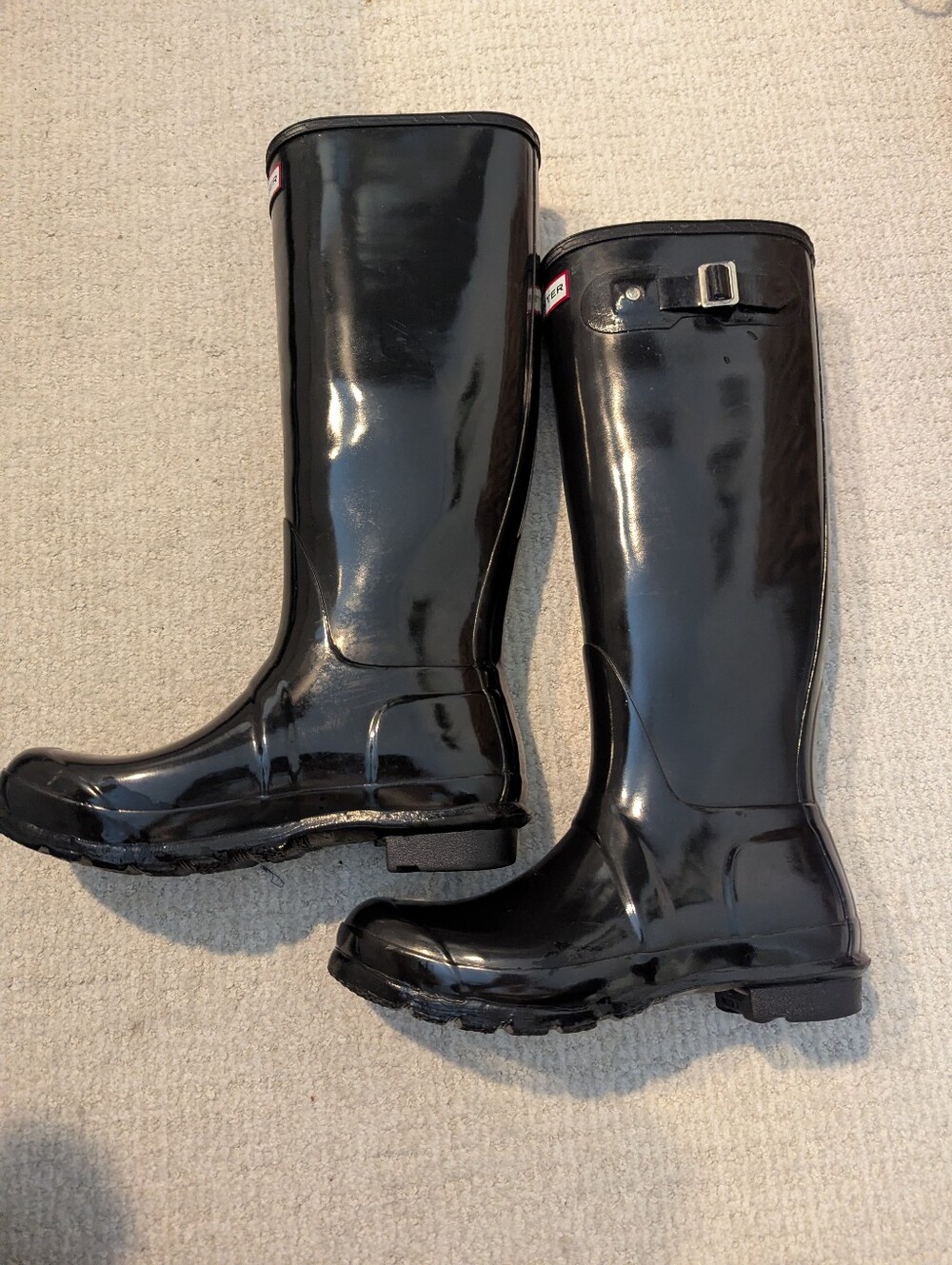 HUNTER Original Black Gloss Tall  Rain Boots Size 7 - Picture 7 of 10